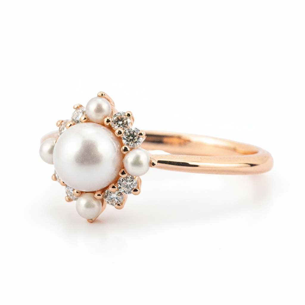 Product view of Pear Pearl Engagement Ring in Gold
