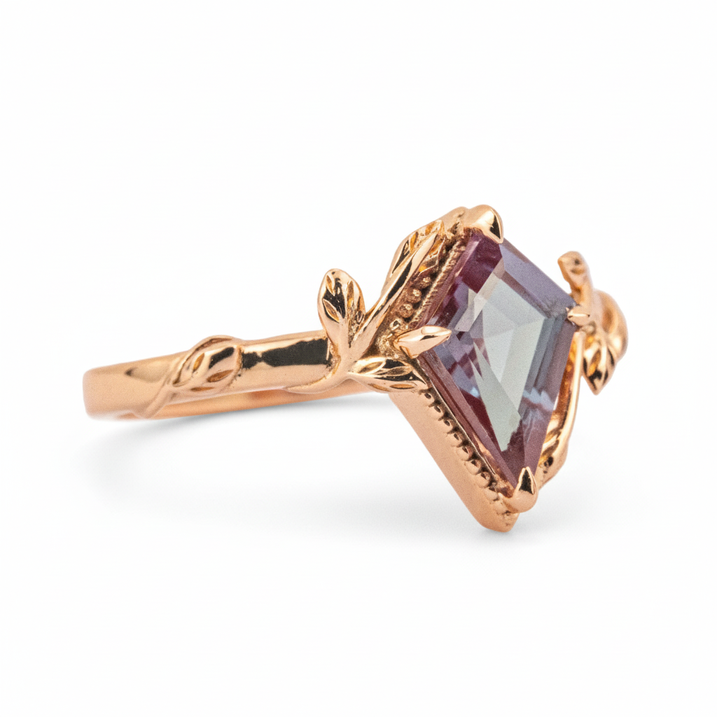 Product view of Kite Cut Alexandrite Engagement Ring in Gold