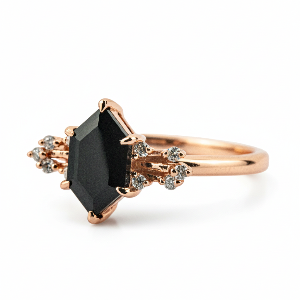 Product view of Hexagon Black Onyx Ring in Gold