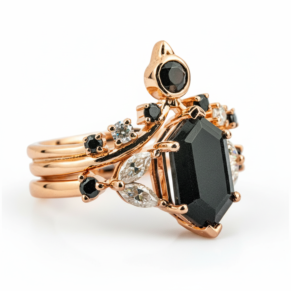 Product view of Black Onyx Ring Set in Gold