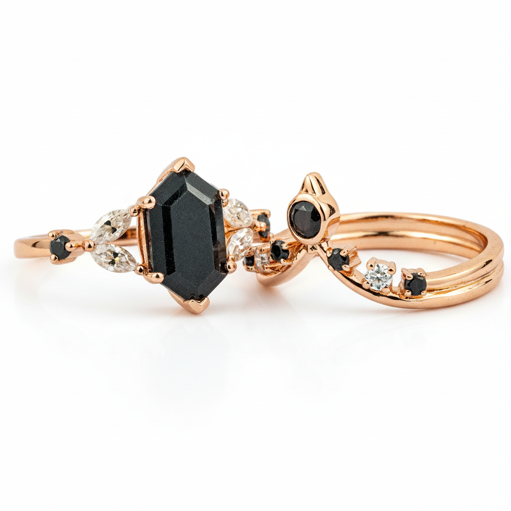 Product view of Black Onyx Ring Set in Gold