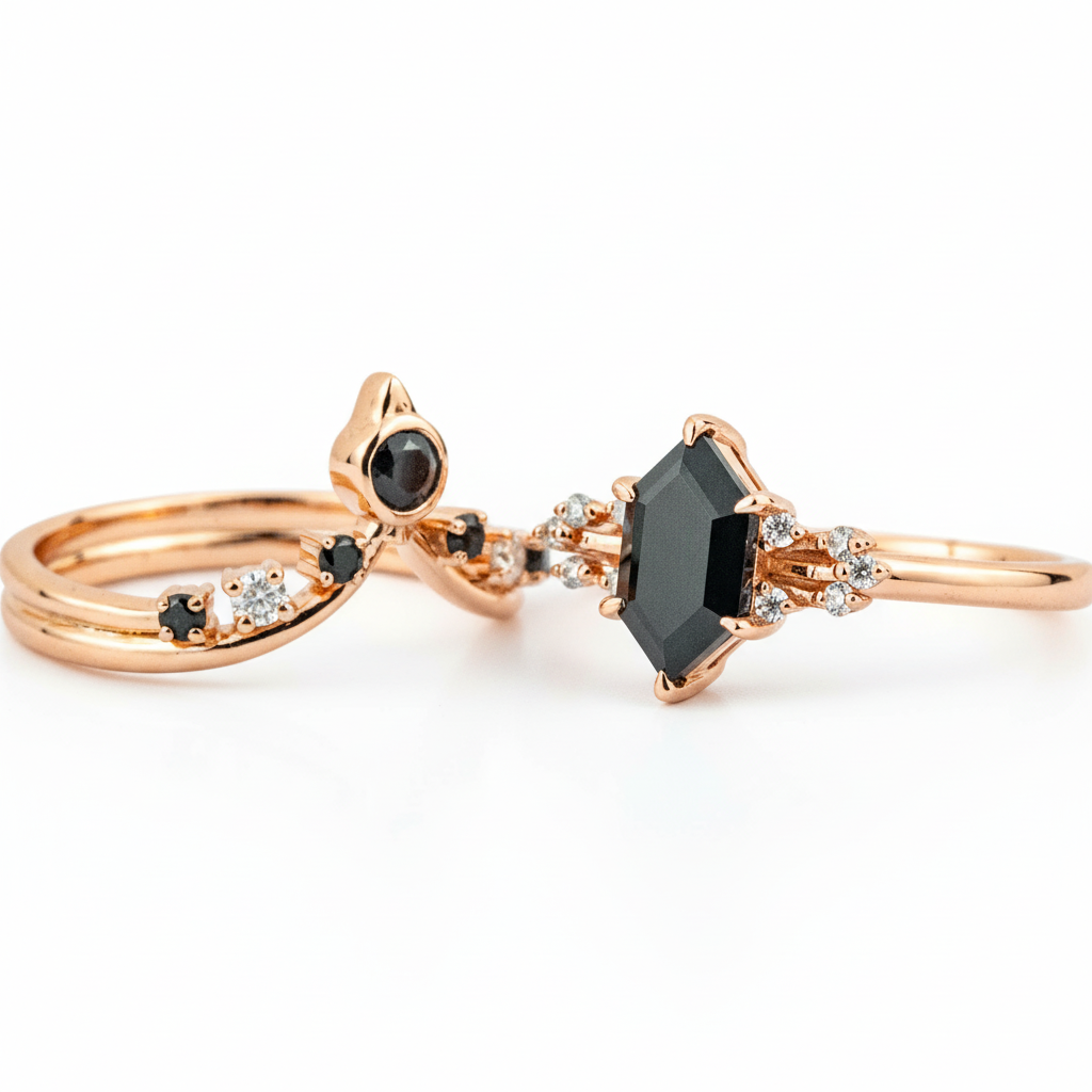 Product view of Black Onyx Ring Set in Gold
