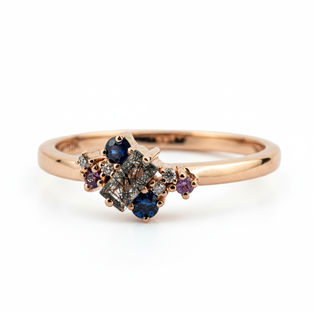 Product view of Black Rutilated Quartz Ring in Gold