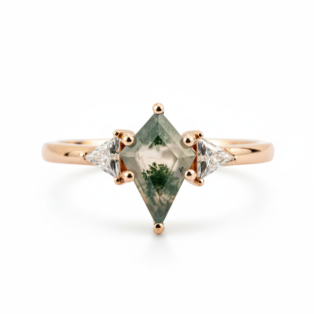 Kite Cut Moss Agate Leaf Engagement Ring - Design 39 - GemifySpace