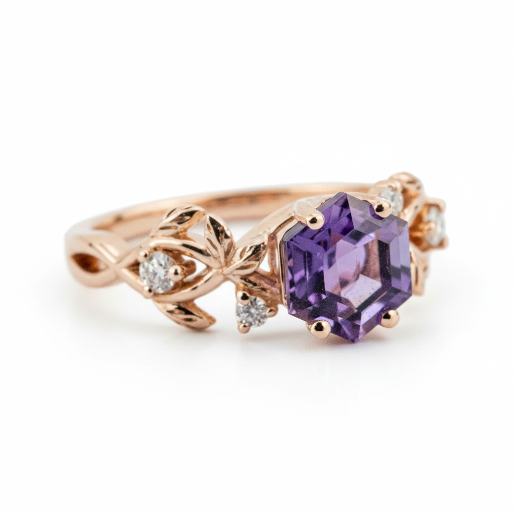 Product view of Hexagon Amethyst Engagement Ring in Gold
