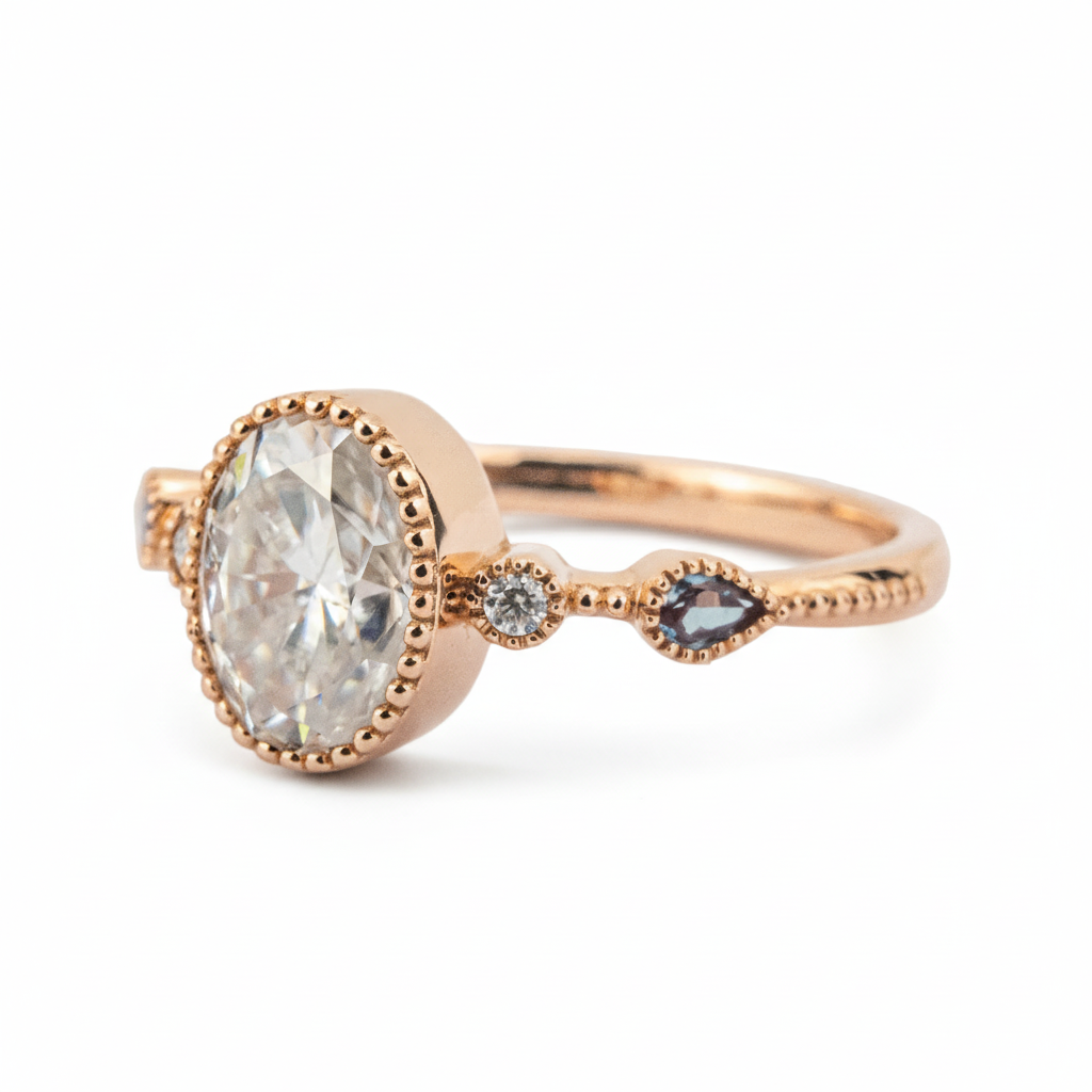 Product view of Oval Moissanite Engagement Ring in Rose Gold
