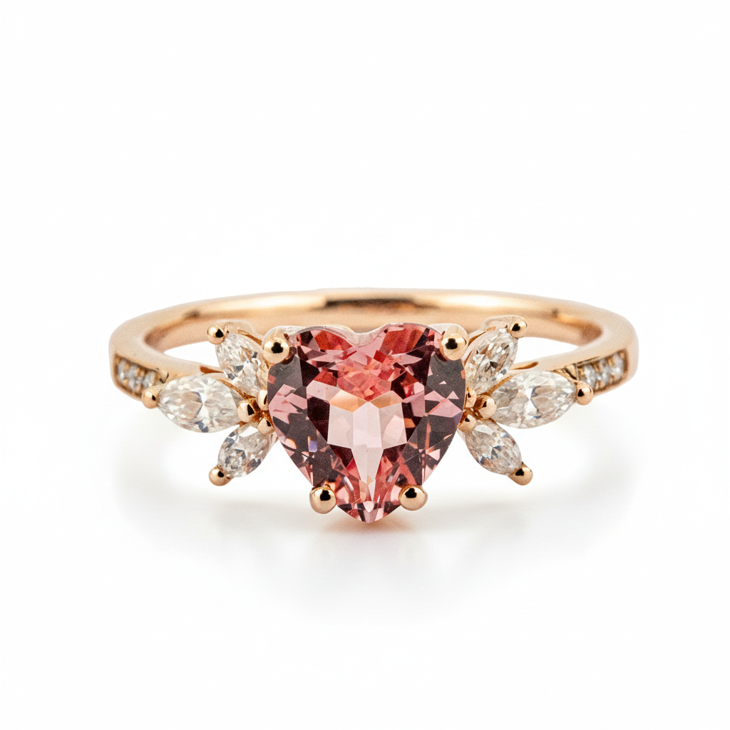 Front view of Padparadscha Sapphire Ring in Gold