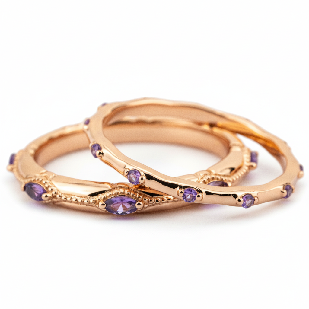 Luxurious couple ring with minimalist design and stunning amethyst gemstone
