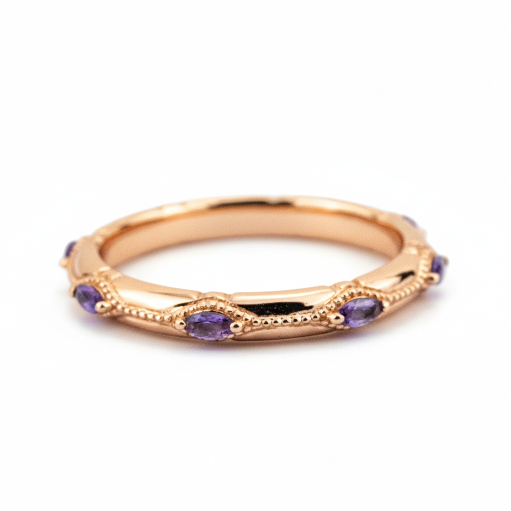 Product view of Amethyst Couple Ring Set in Gold