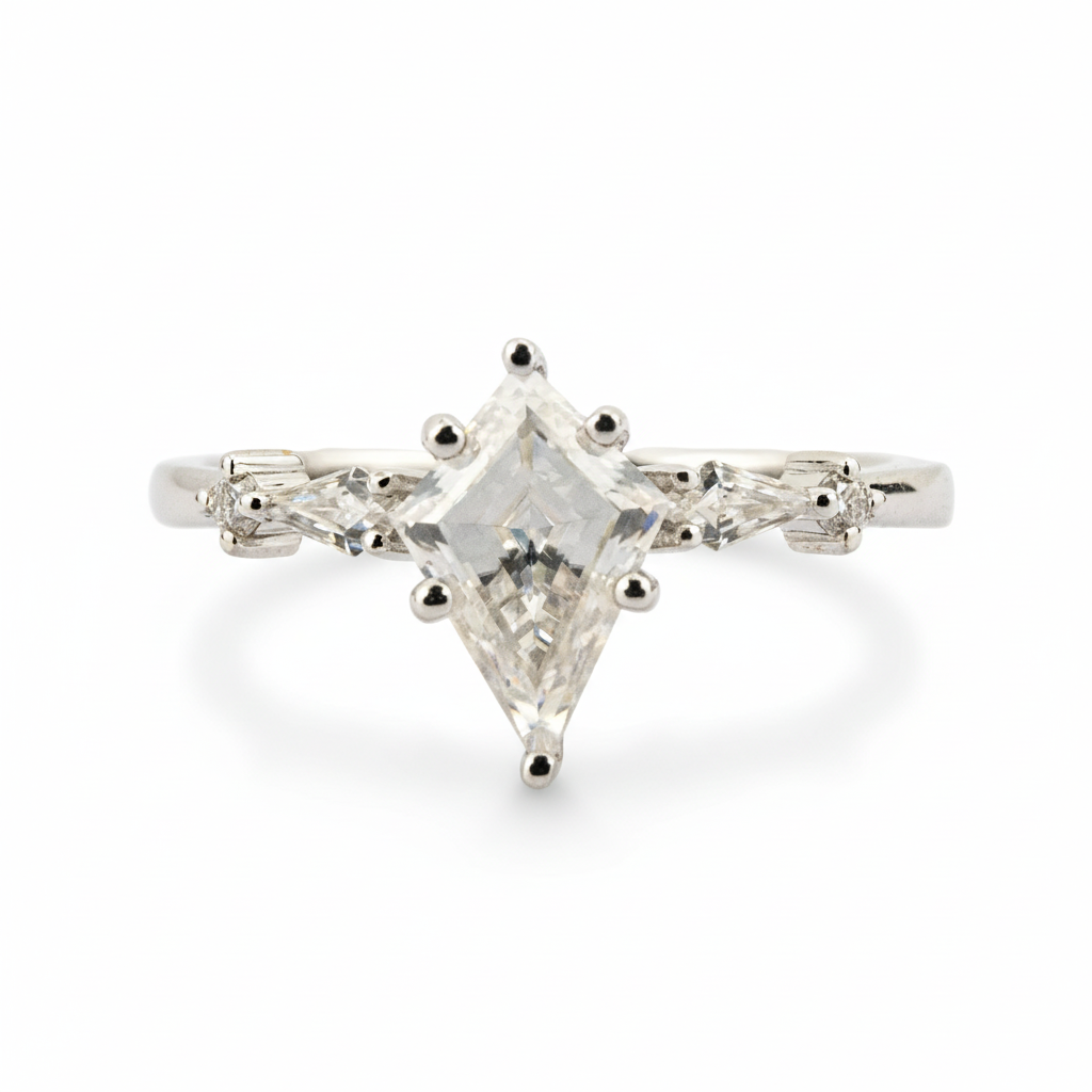 Luxurious White Gold Kite Moissanite Promise Ring for Engagement - Designer Jewelry