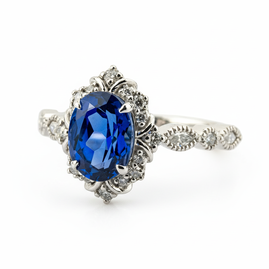Product view of Oval Lab Sapphire Ring in Gold