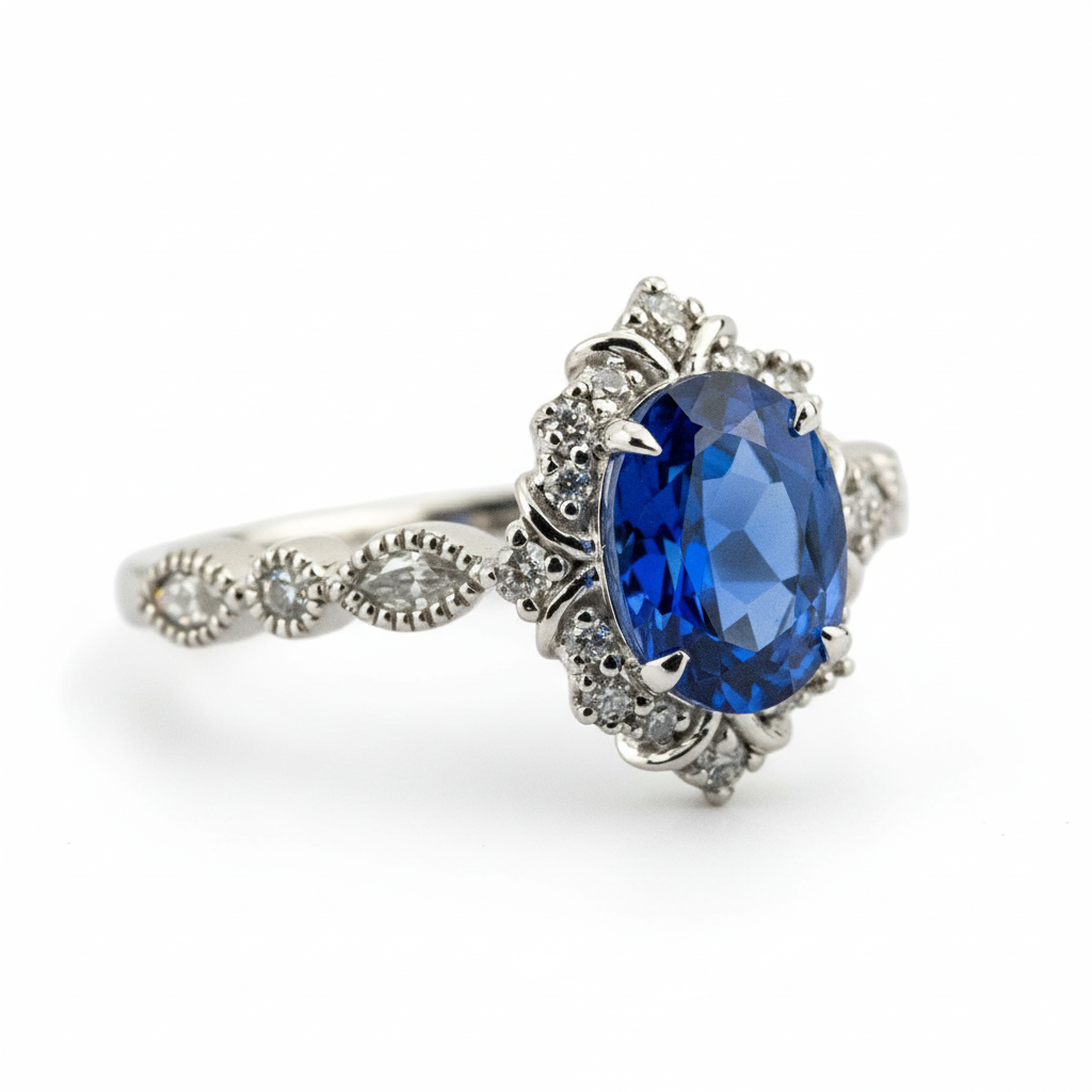 Product view of Oval Lab Sapphire Ring in Gold