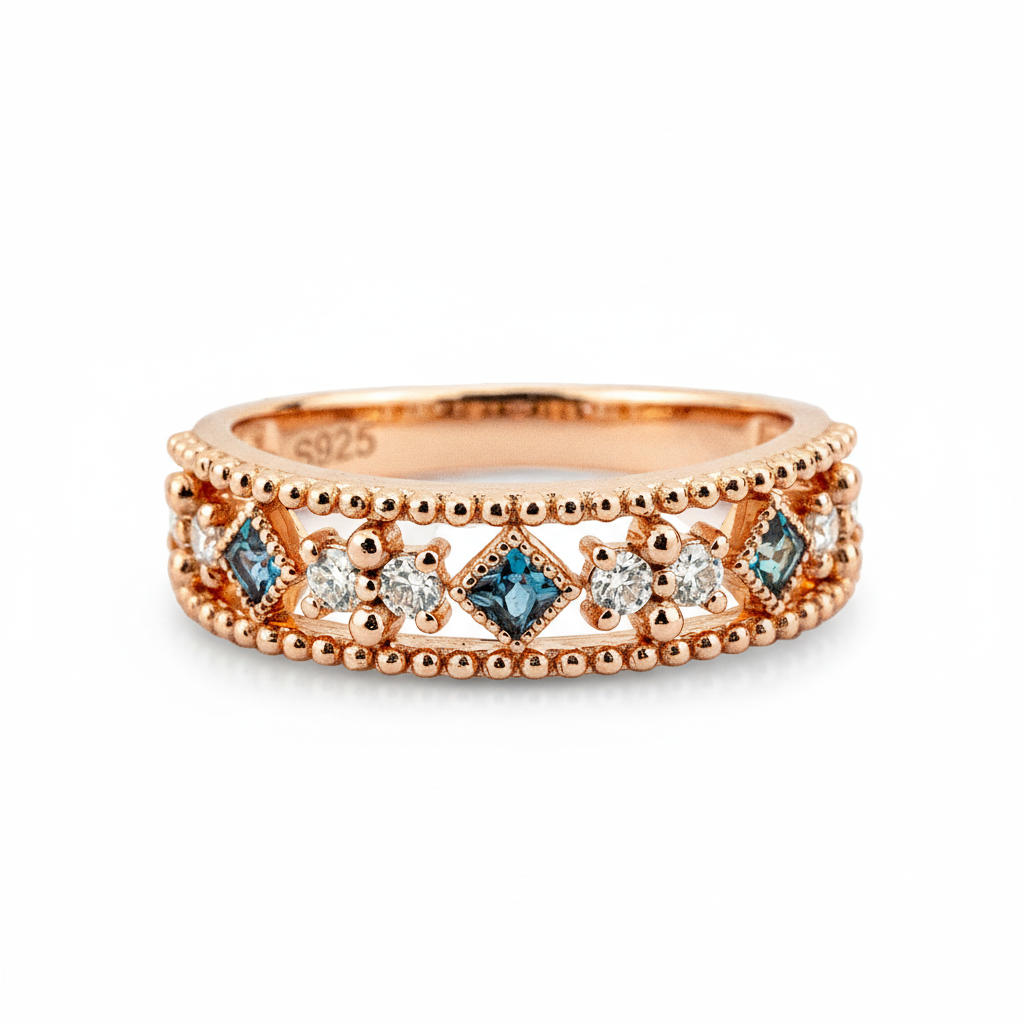 Lab Alexandrite and Moissanite Gold Engagement Band.