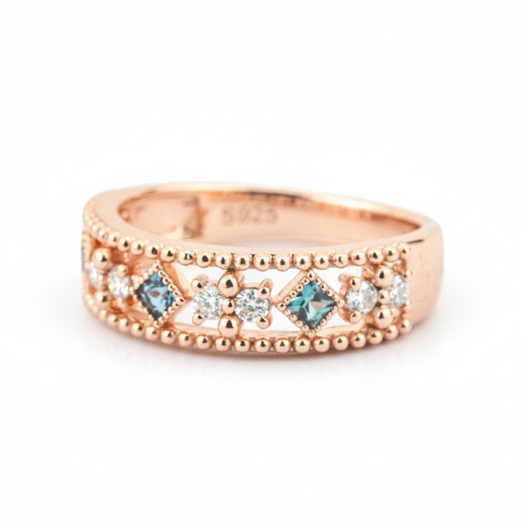 Product view of Alexandrite Wedding Band in Rose Gold