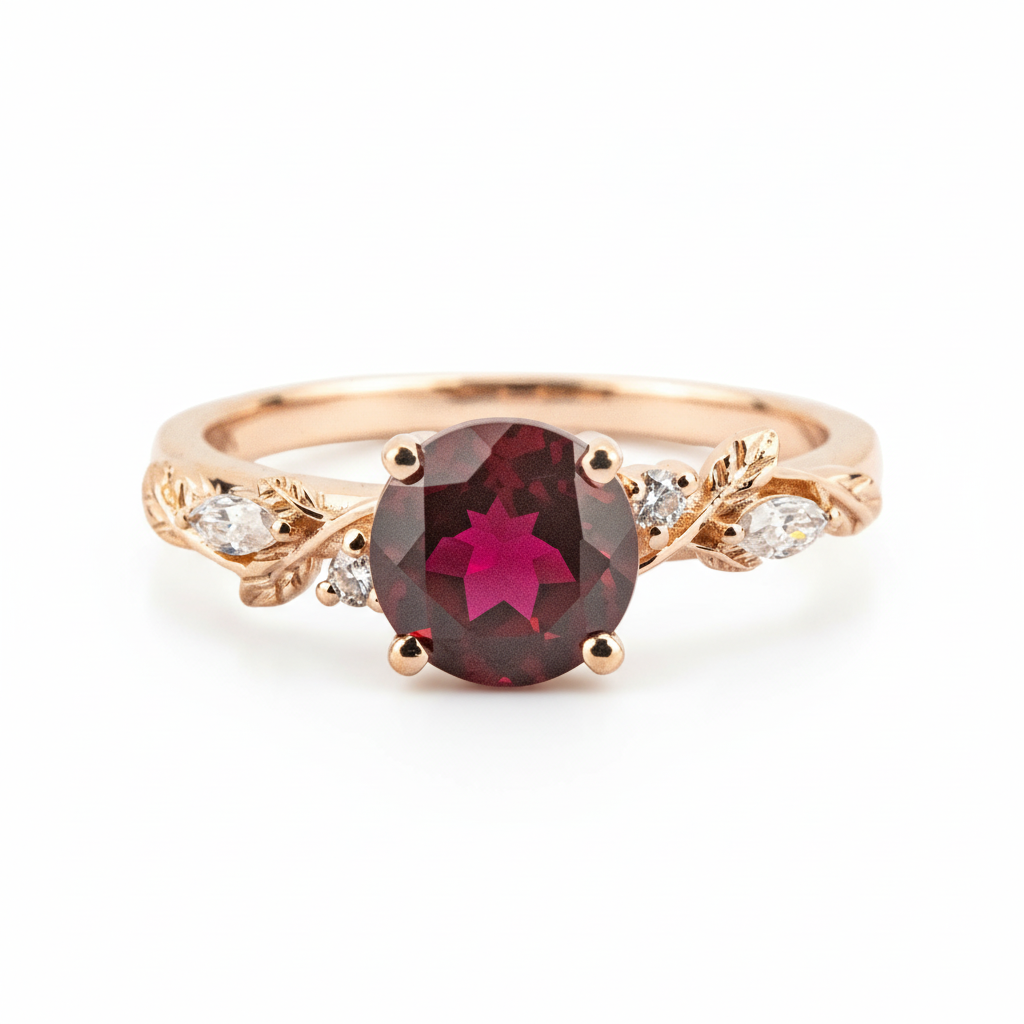 Front view of Round Ruby Men's Ring in Gold