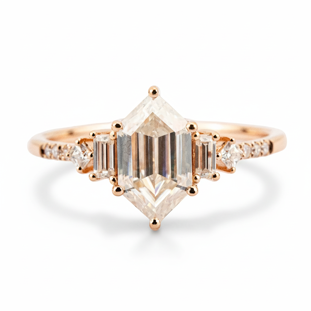 Long Hexagonal Moissanite Engagement Ring - Exquisite Diamond Alternative Jewelry