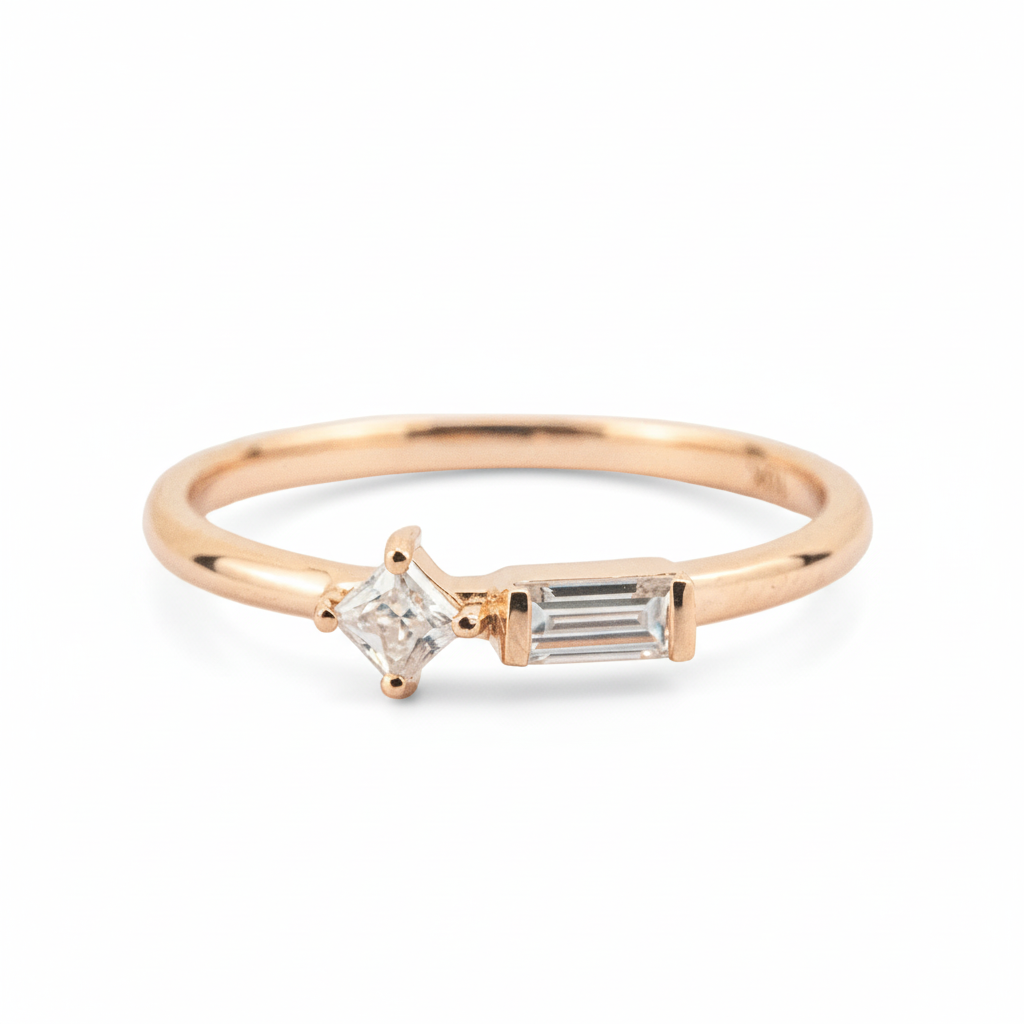 Minimalist Moissanite Dainty Engagement Ring Double Stone Engagement Ring