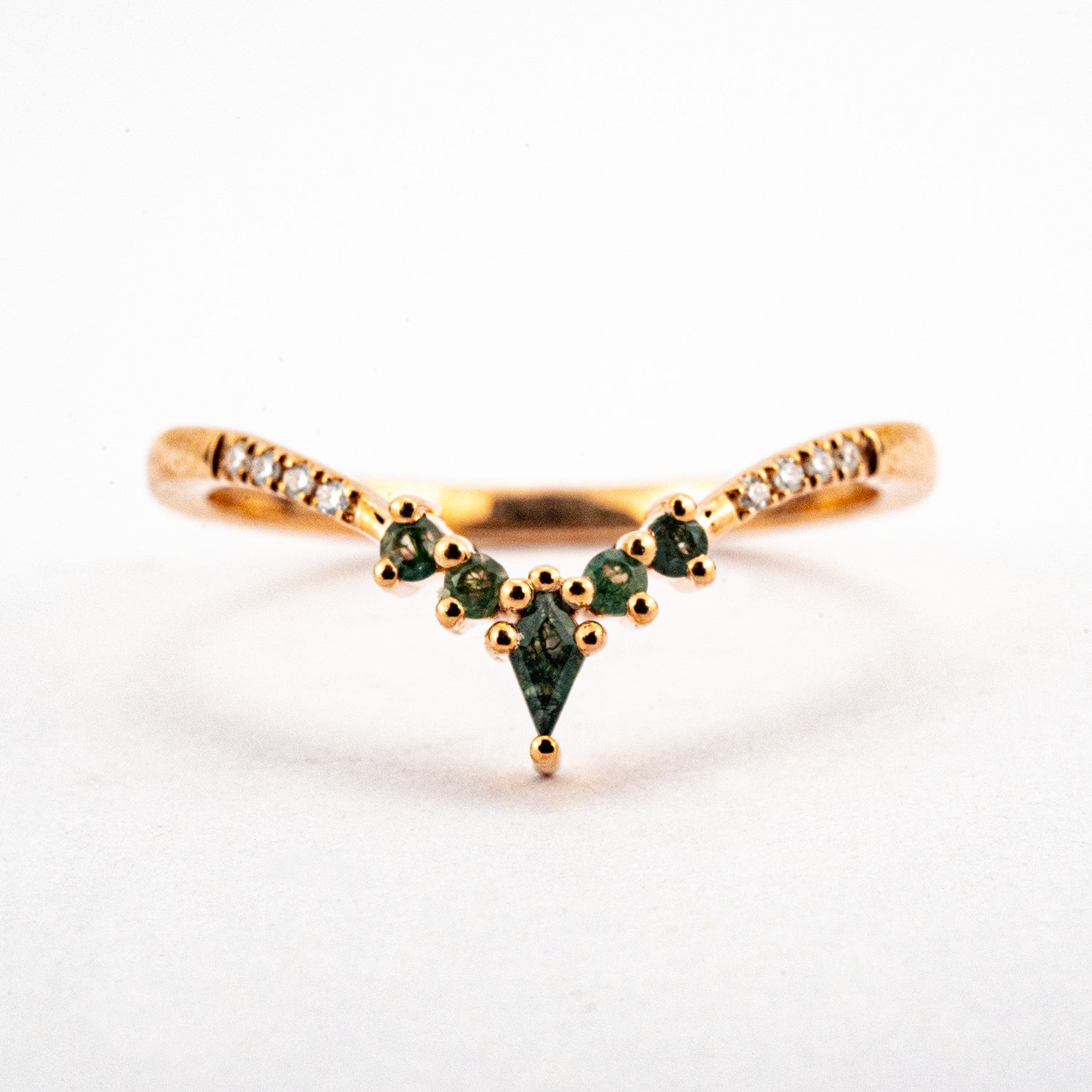 Handcrafted Long hexagonal moss agate Ring Set, perfect as a statement piece