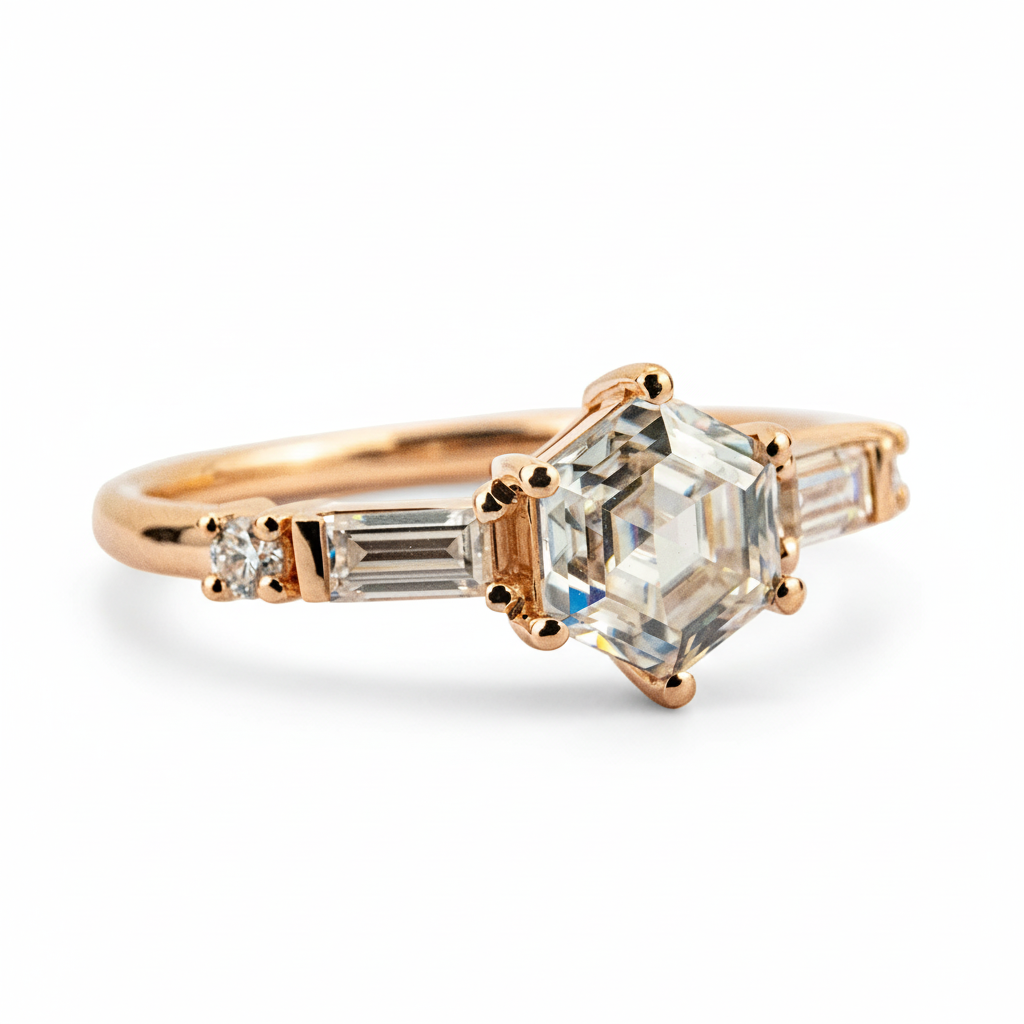Product view of Hexagon Moissanite Men's Ring in Gold