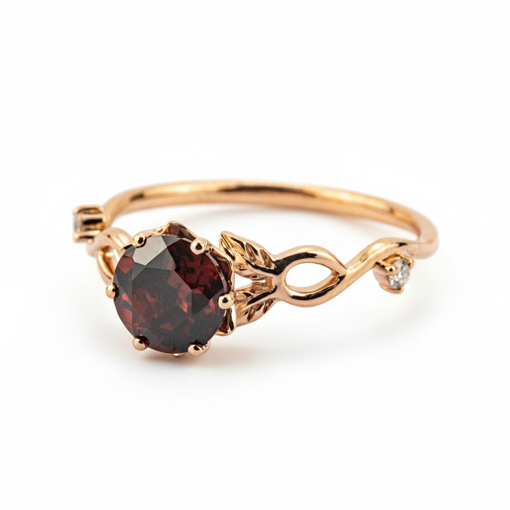 Product view of Round Garnet Engagement Ring in Gold