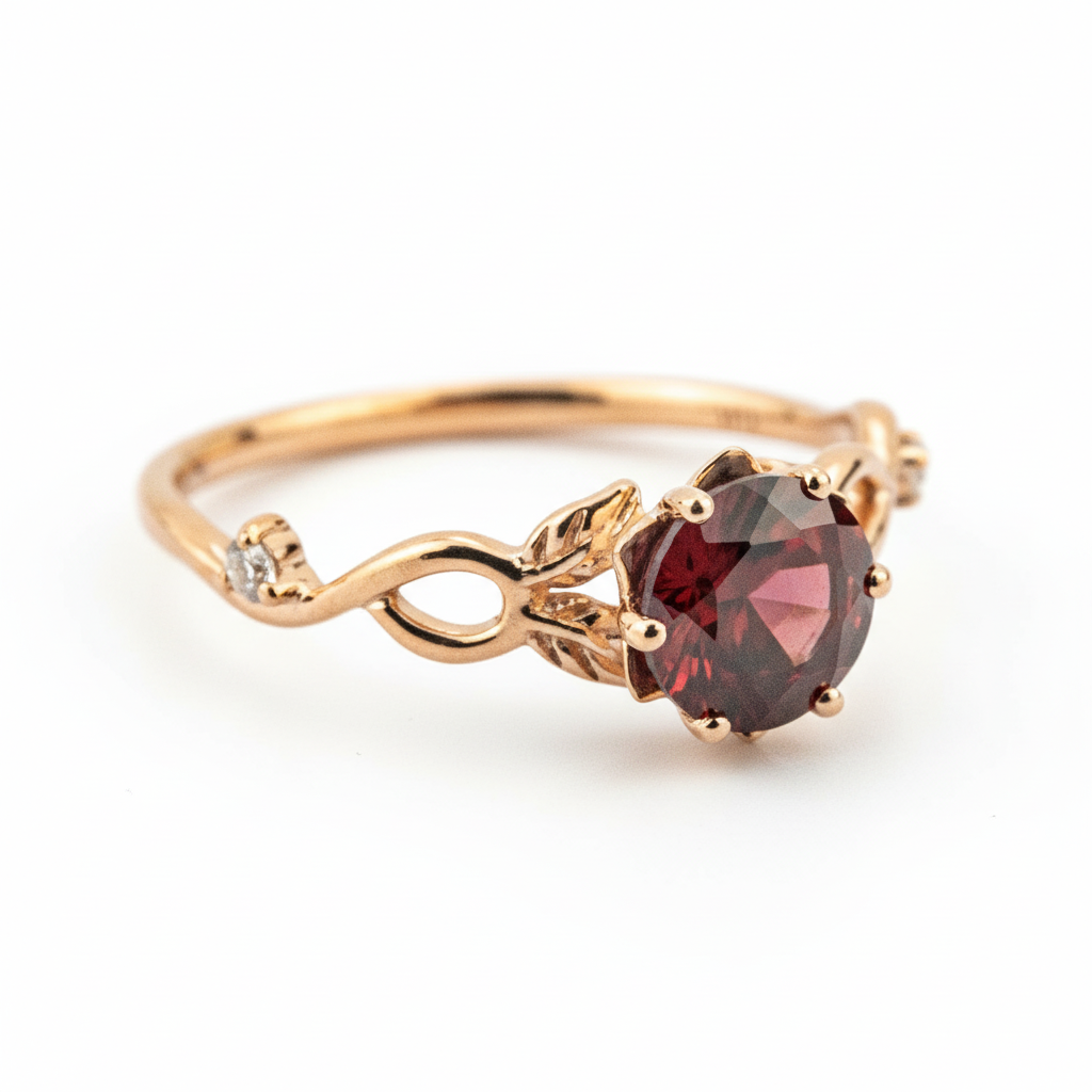 Product view of Round Garnet Engagement Ring in Gold