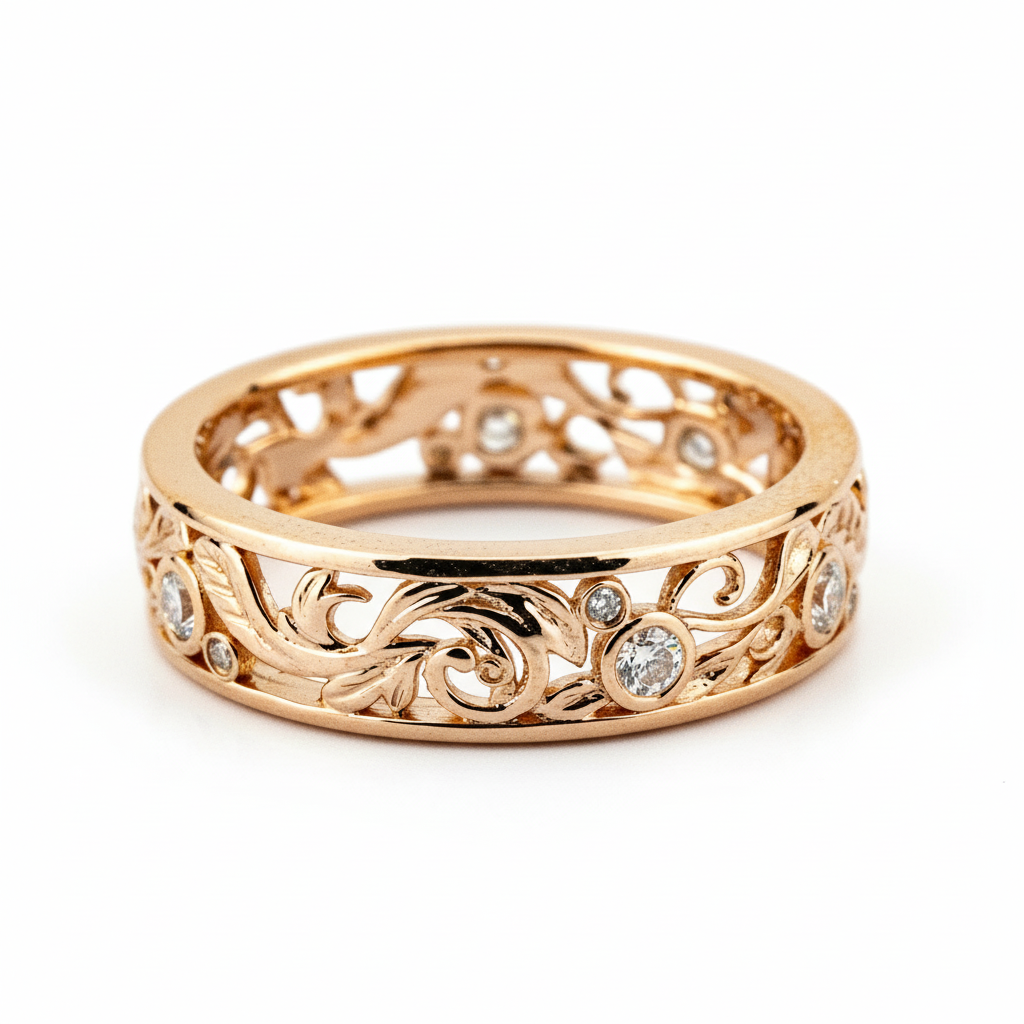 Front view of Moissanite Wedding Band in Rose Gold