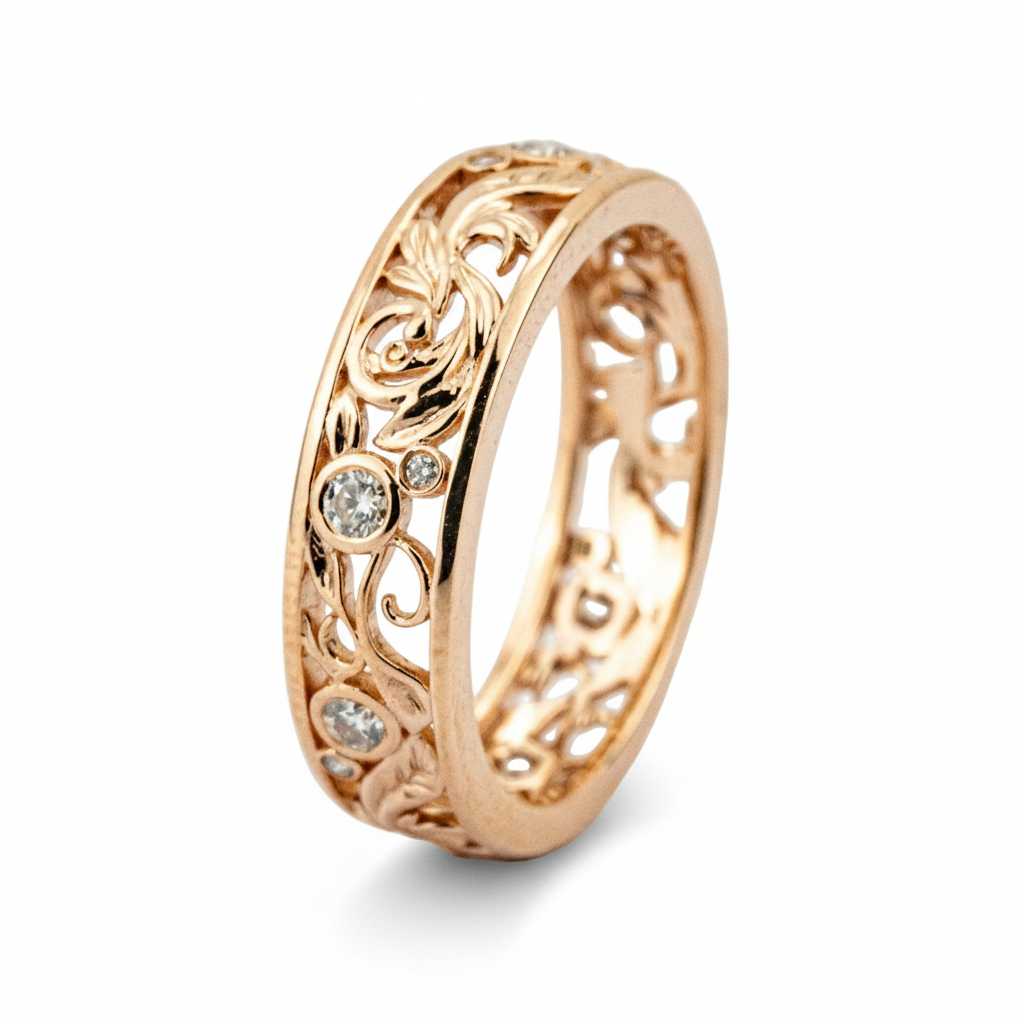 Product view of Moissanite Wedding Band in Rose Gold