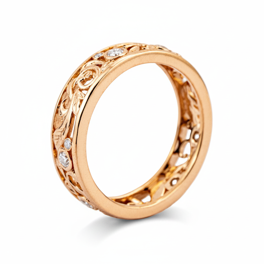 Product view of Moissanite Wedding Band in Rose Gold