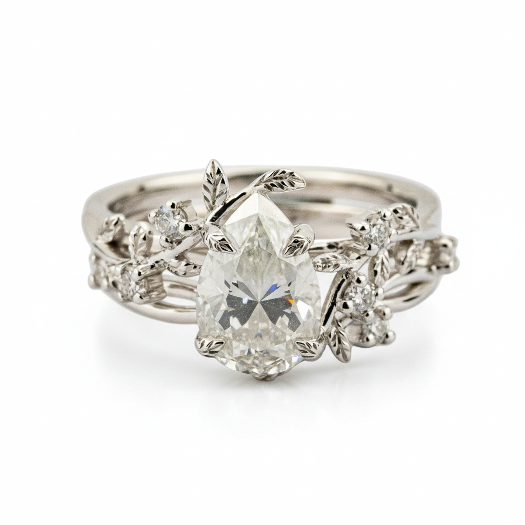 Elegant White Gold Leaf Ring with Nature Inspired Design, perfect for luxury outings.