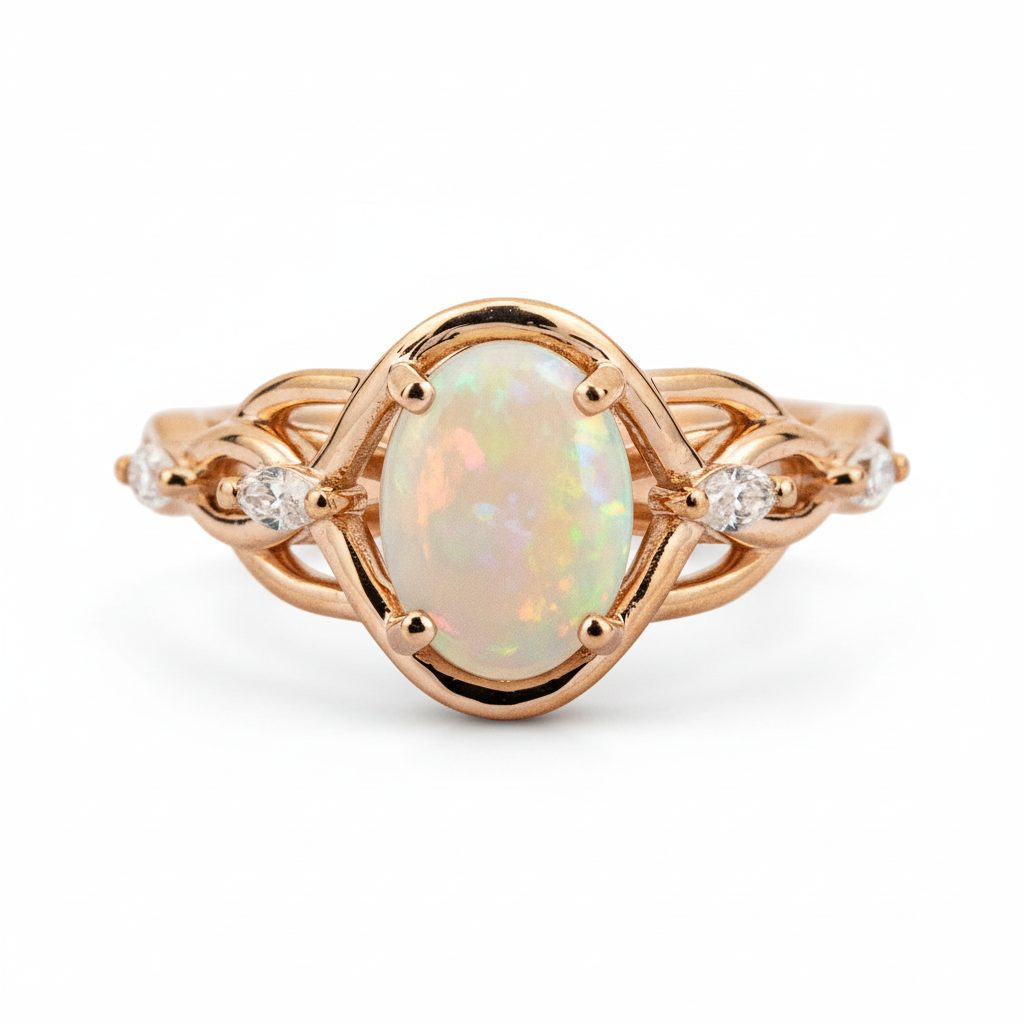 Front view of Oval Opal Engagement Ring in Gold