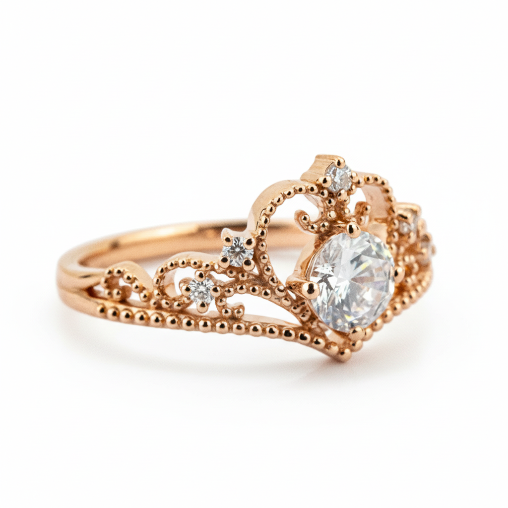 Product view of Round Moissanite Engagement Ring in Gold