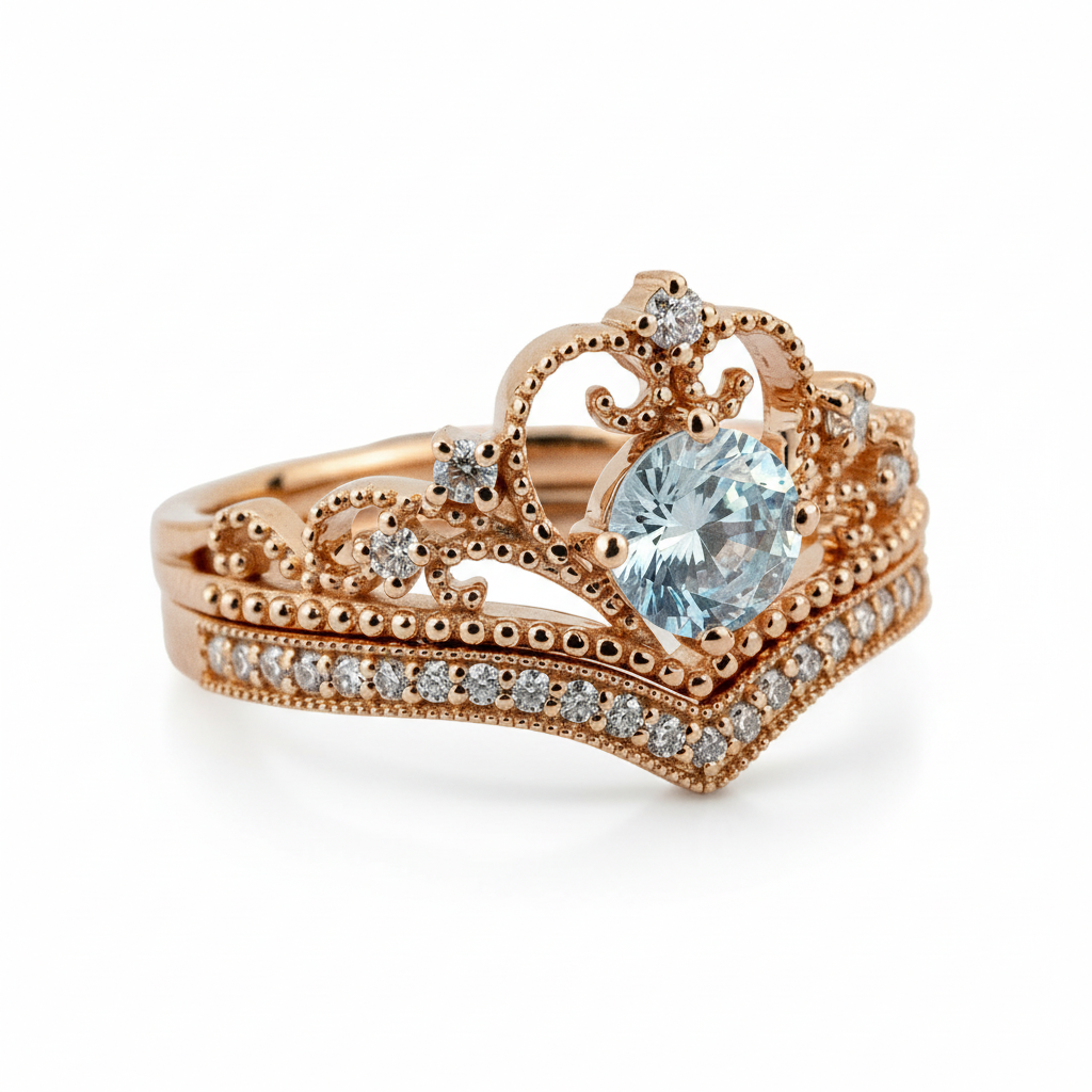 Product view of Round Moissanite Ring Set in Gold