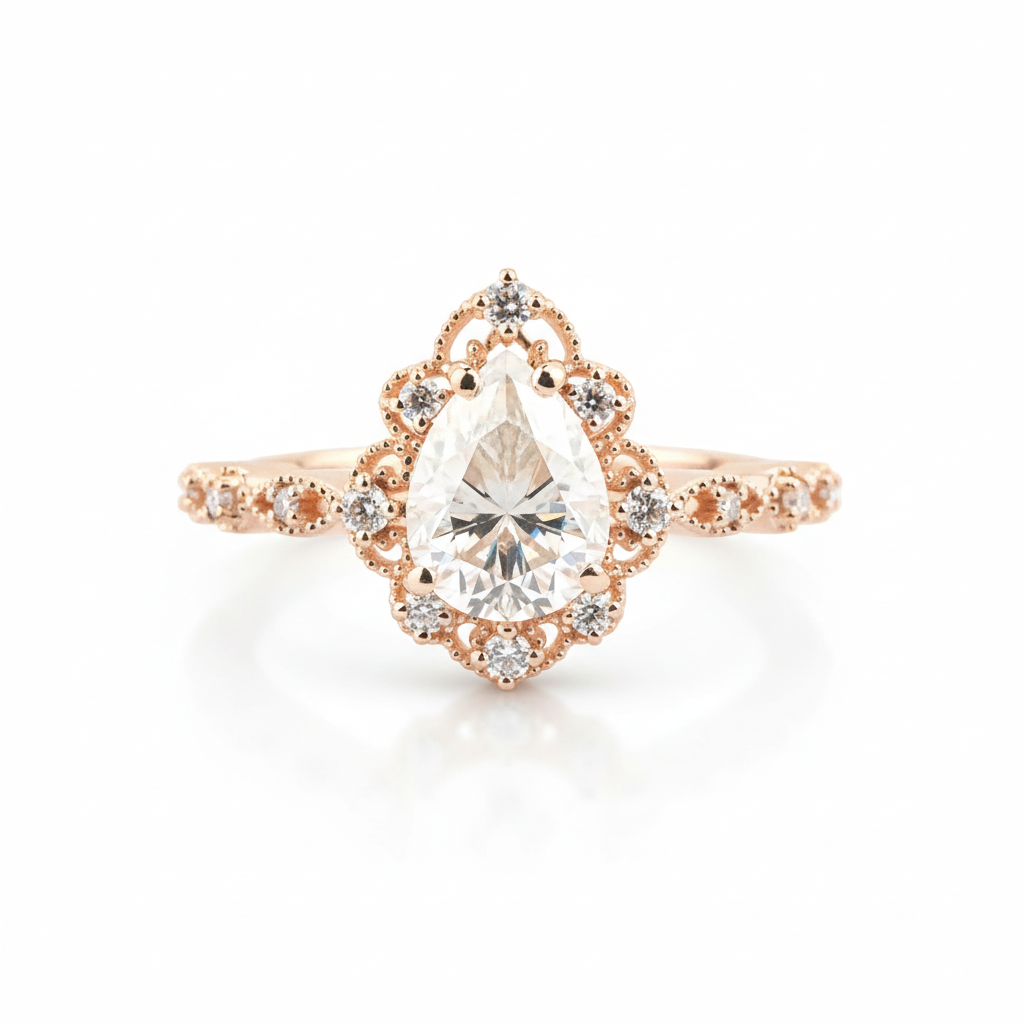 Product view of Pear Moissanite Ring Set in Rose Gold