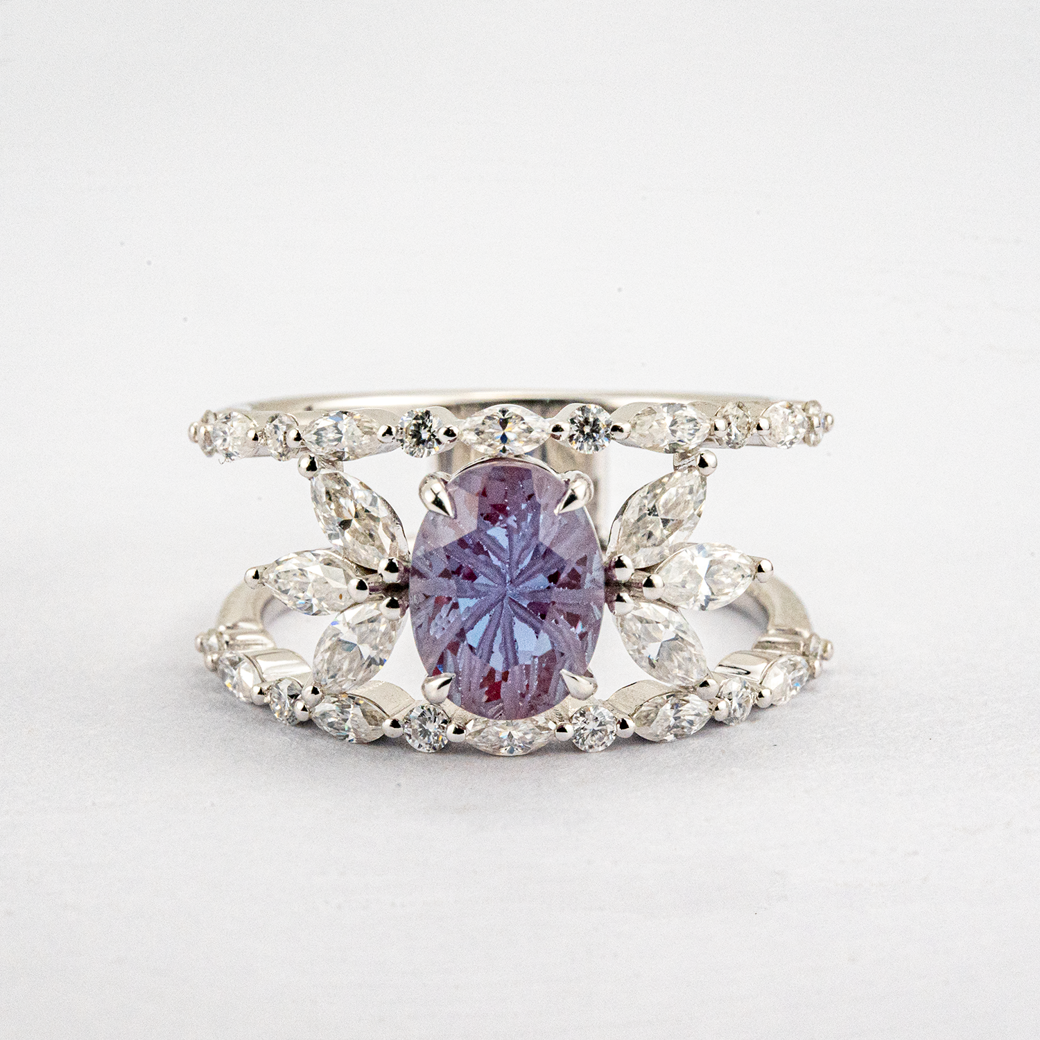 Oval Alexandrite White Gold Statement Ring