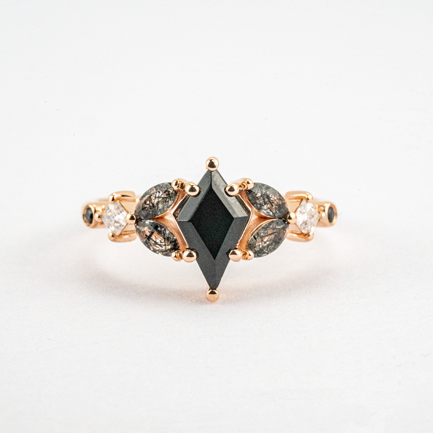 Kite Shape Black Onyx with Moss Agate Unique Ring
