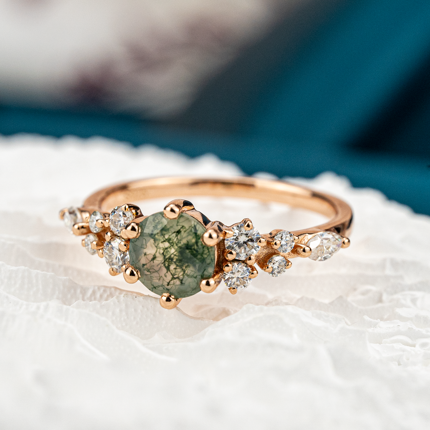 Retro Style Round Moss Agate Rose Gold Ring - Perfect choice for an elegant vintage-inspired engagement piece