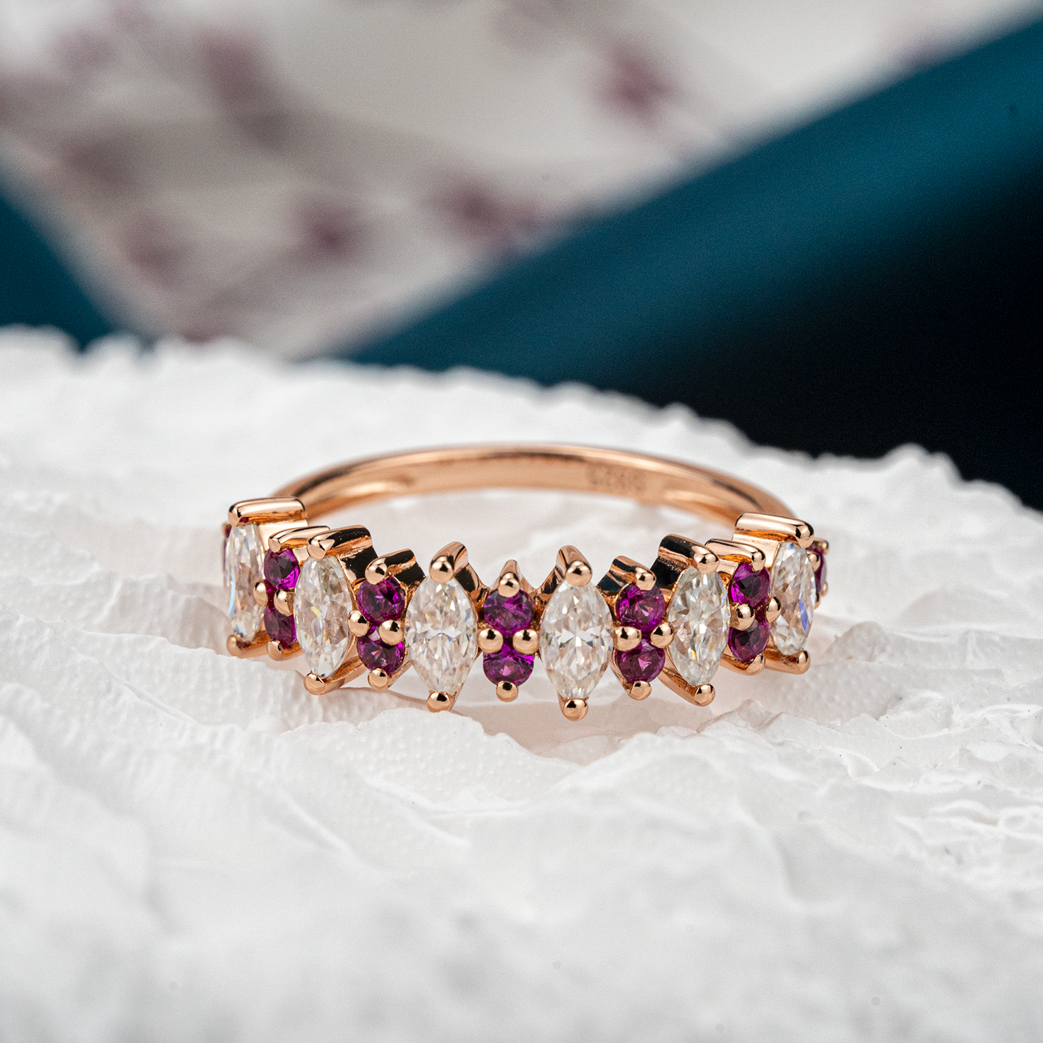 Marquise Moissanite with Amethyst Gold Band
