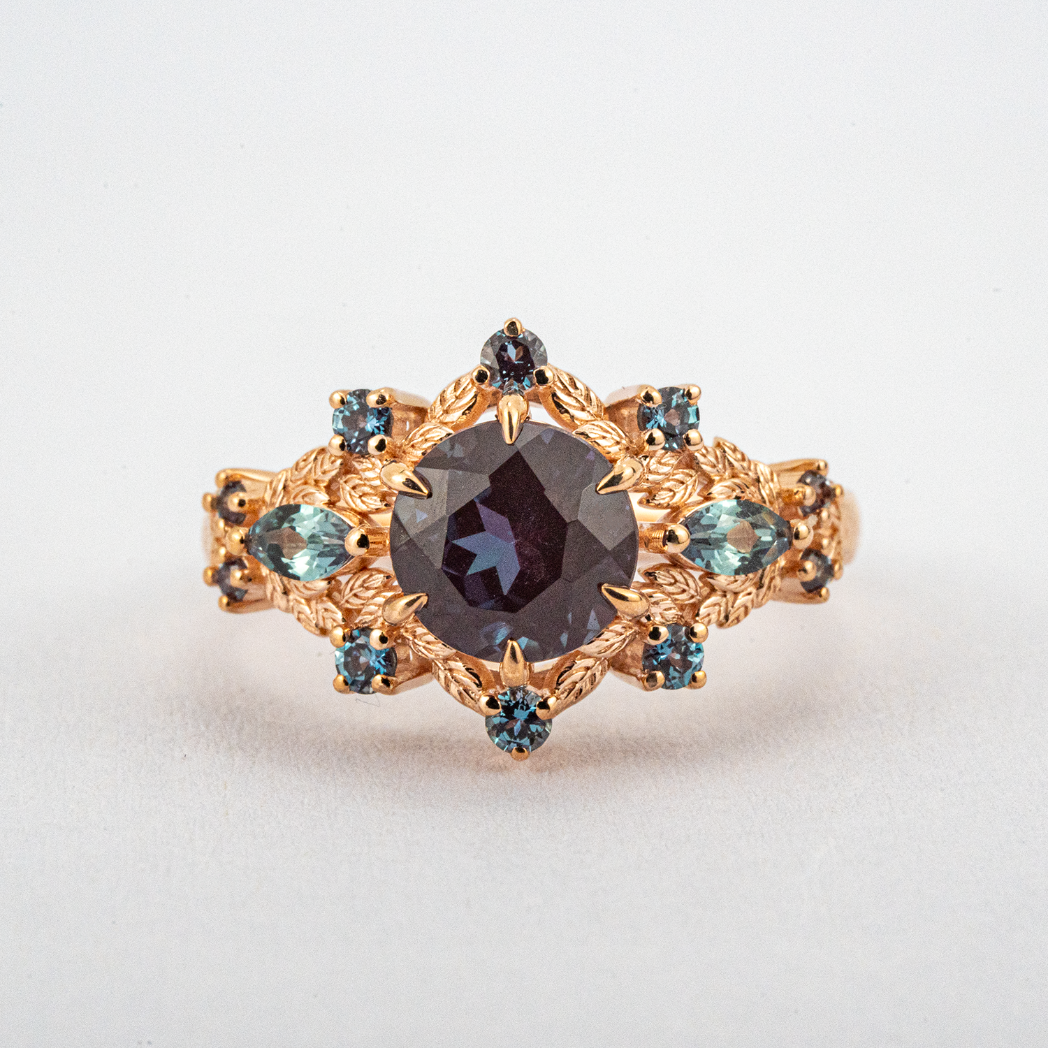 PETALIS - Round Lab Alexandrite Rose Gold Petal Ring Alexandrite Florarl Ring Engagement