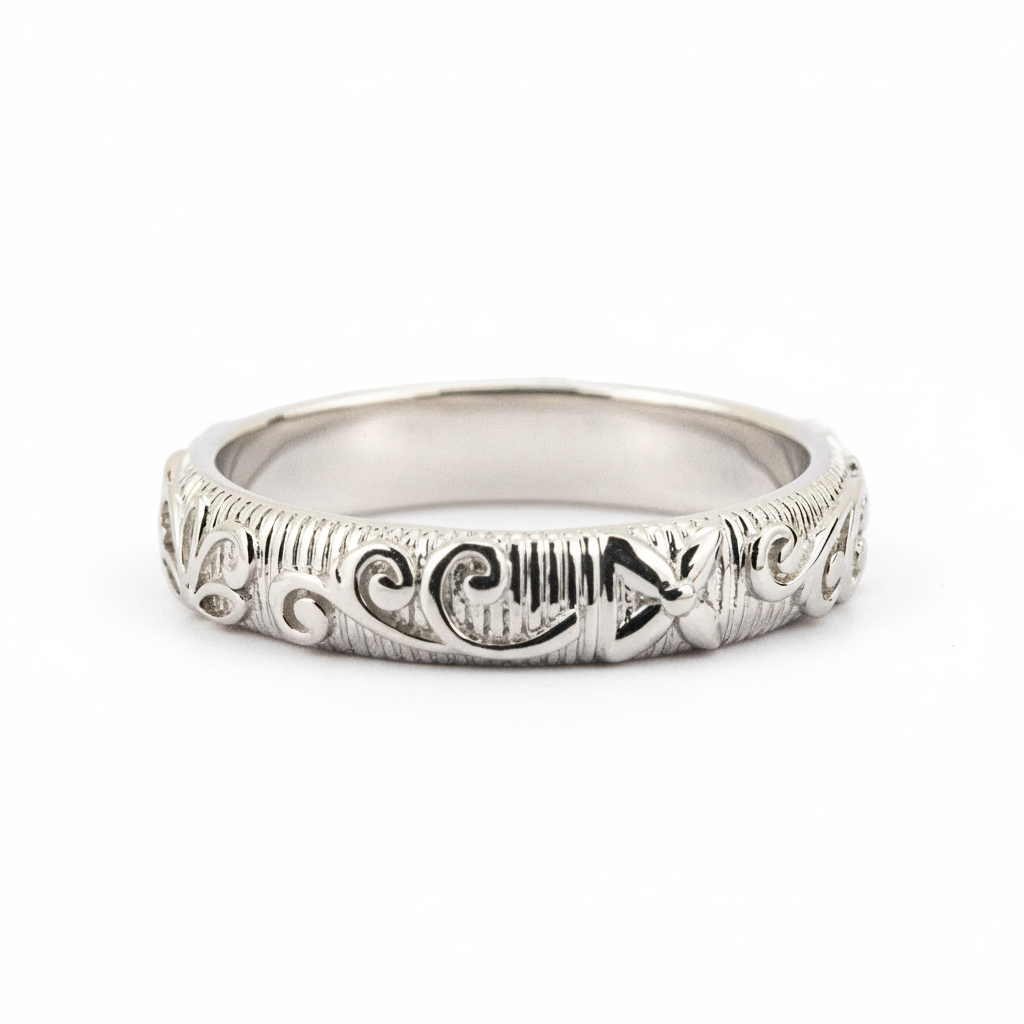 LUMINA - White Gold Leaf Texture Ring Minimalist Style Patterned Ring White Gold Ring