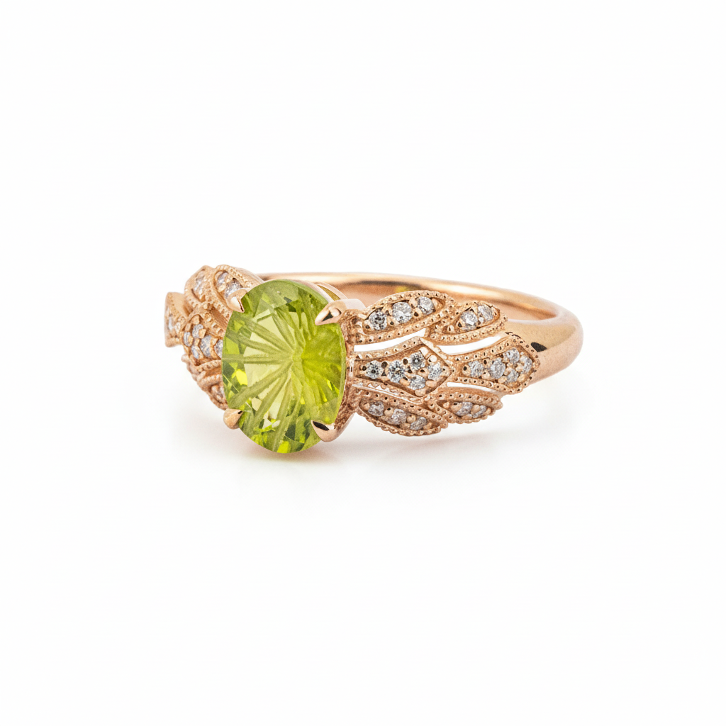 Product view of Oval Peridot Engagement Ring in Rose Gold