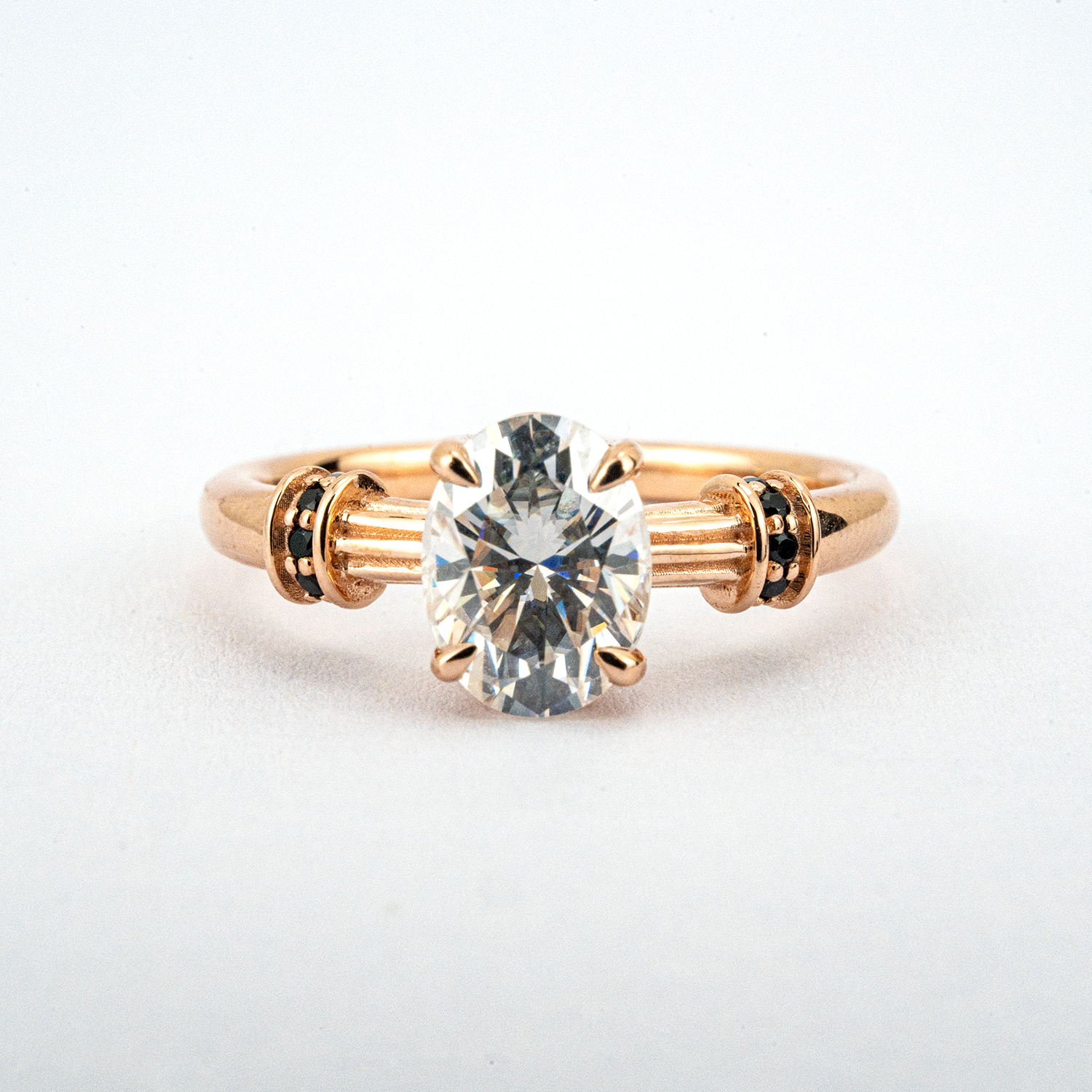 LUMINA - Oval Moissanite and Black Onyx Rose Gold Ring Classic Engagement Ring