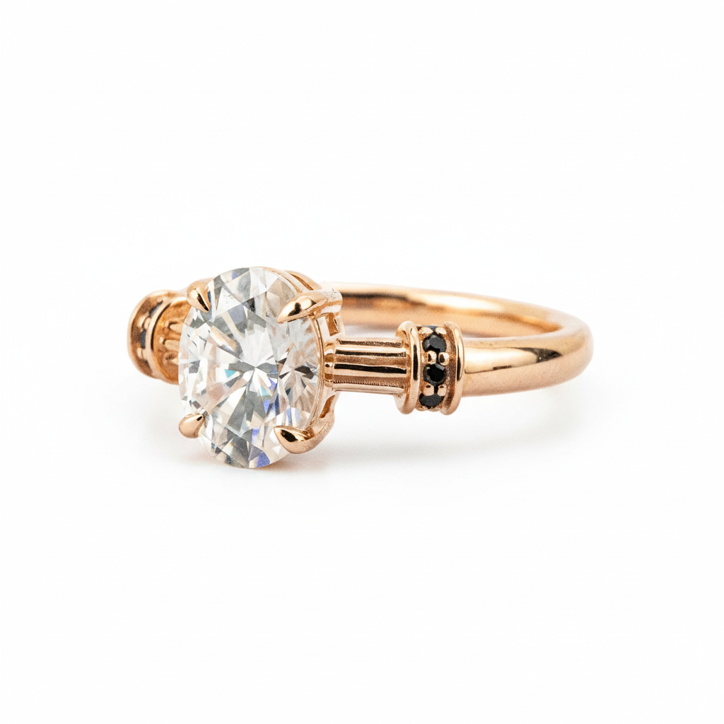 Lifestyle view of Oval Moissanite Ring in Rose Gold