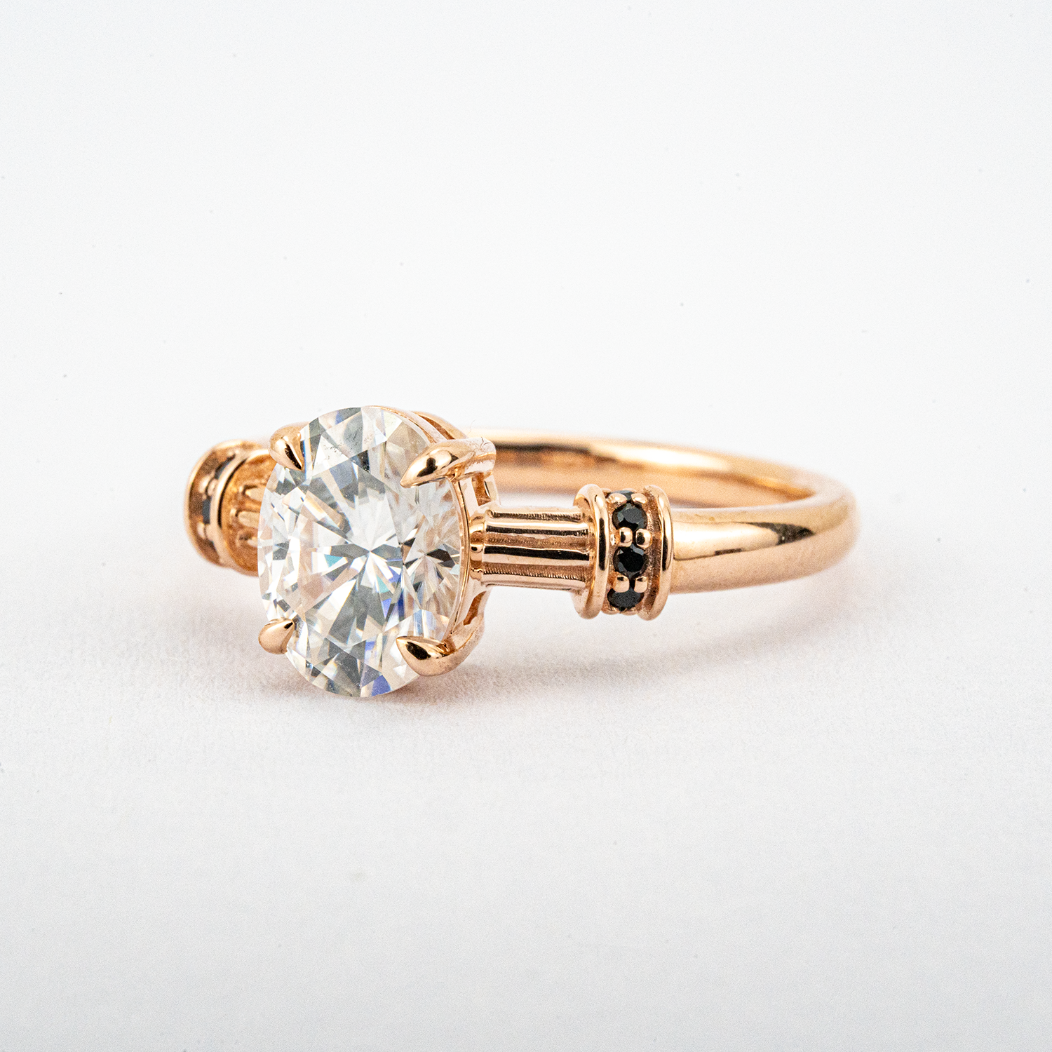 LUMINA - Oval Moissanite and Black Onyx Rose Gold Ring Classic Engagement Ring