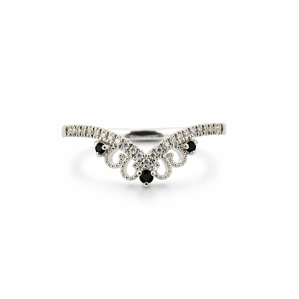 Product view of Black Rutilated Quartz Ring Set in White Gold