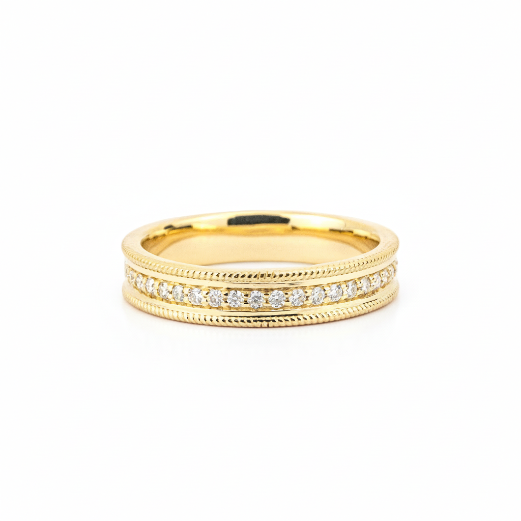 Front view of Moissanite Engagement Ring in Yellow Gold
