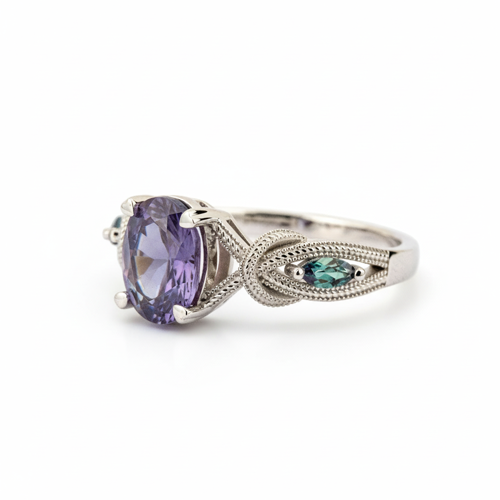 Product view of Oval Alexandrite Ring in White Gold