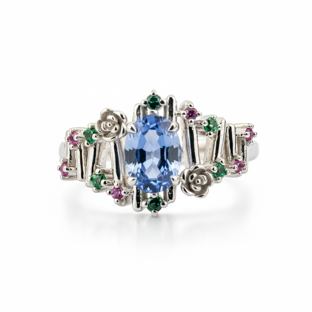 ELEVA - Irregular Oval Lab Sapphire White Gold Personalized Ring Unique Engagement Ring