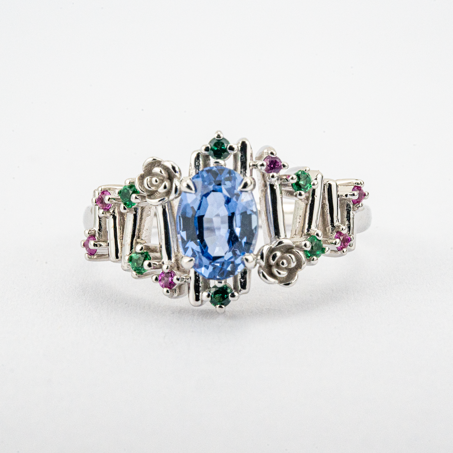 ELEVA - Irregular Oval Lab Sapphire White Gold Personalized Ring Unique Engagement Ring