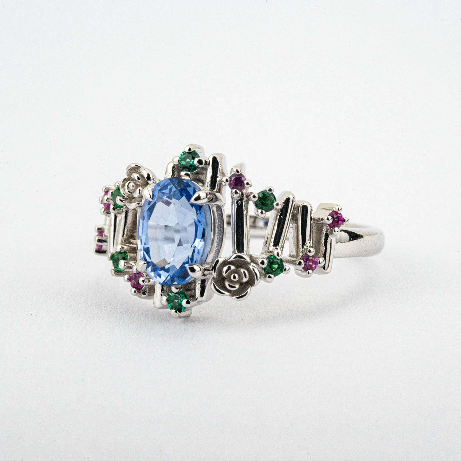 ELEVA - Irregular Oval Lab Sapphire White Gold Personalized Ring Unique Engagement Ring