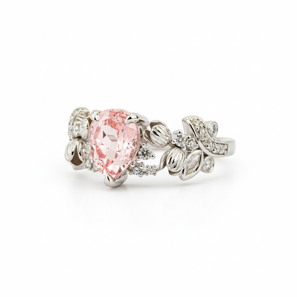 Product view of Pear Padparadscha Sapphire Ring in White Gold